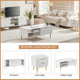 White Coffee Table, 48" Modern Center Table for Living Room