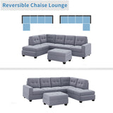 Sofa with Reversible Chaise, L Shaped Couch Set with Storage Ottoman