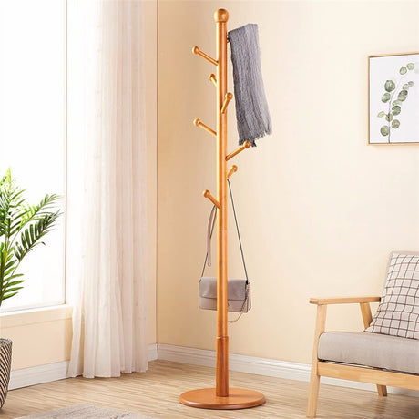 Coat Rack Wood Coat Rack Stand, Freestanding Coat Tree with 8 Hooks