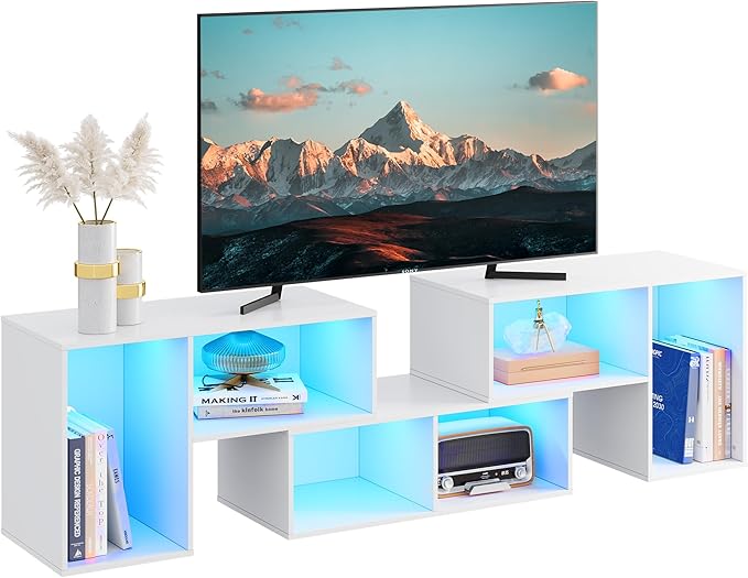 Stand, Deformable TV Stand with LED Strip, Modern Entertainment Center, Gaming Media 3 Pieces Console Cabinet for Living Room, Bedroom, Black