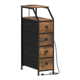 Dresser Tall Skinny Storage Tower Vertical Slim Chest of Drawers with Charging Station Small Nightstand Side Table for Bedroom, Bathroom, Small Spaces (Rustic Brown, 4 Drawers)