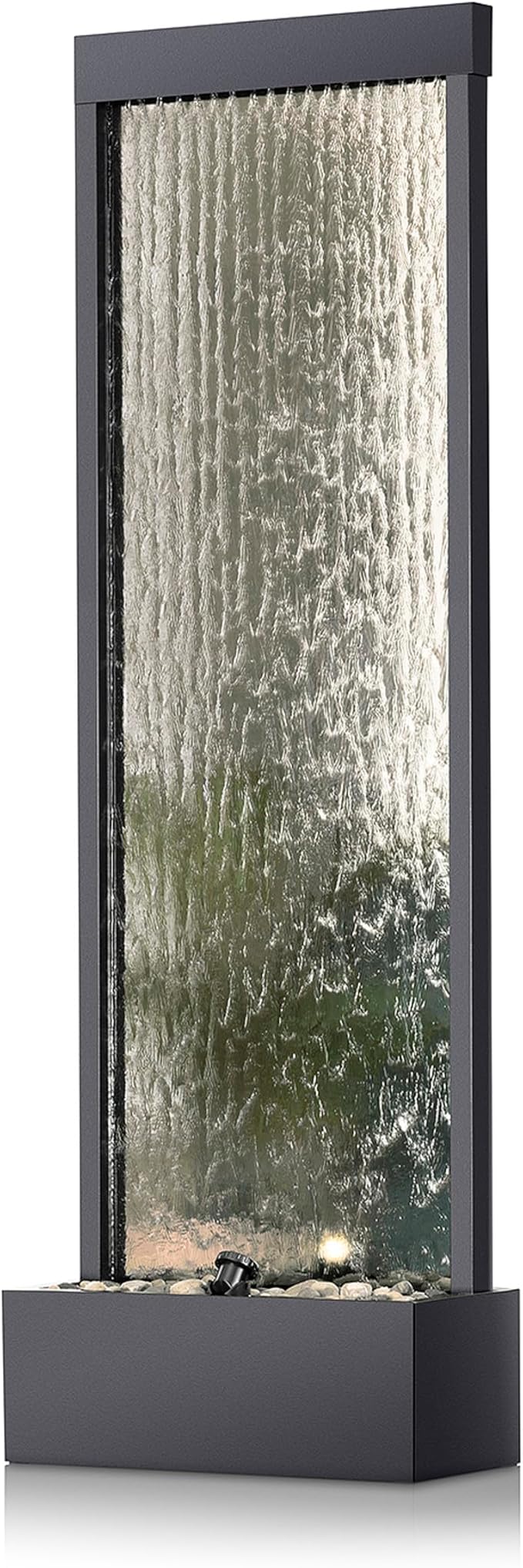 Mirror Waterfall Fountain with Stones & Lights - Zen Indoor/Outdoor Decor for Office