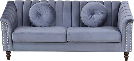 Sectional Sofa Set, Microfiber Chesterfield Upholstered Sofas Loveseat Couch Chair Sets with Style Button Tufted, Scroll Arms and Nailhead for Living Room, Office, Apartment, White,C