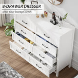 8 Drawer Dresser for Bedroom, Modern Dresser with Deep Drawers, Large White Dresser Farmhouse Wooden Double Dresser Chest of Drawers for Living Room, Hallway, Entryway (White, 8 Drawer)