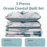 Quilt Set King Size Ocean Bedspread Coverlet Set 3 Piece-Soft Lightweight