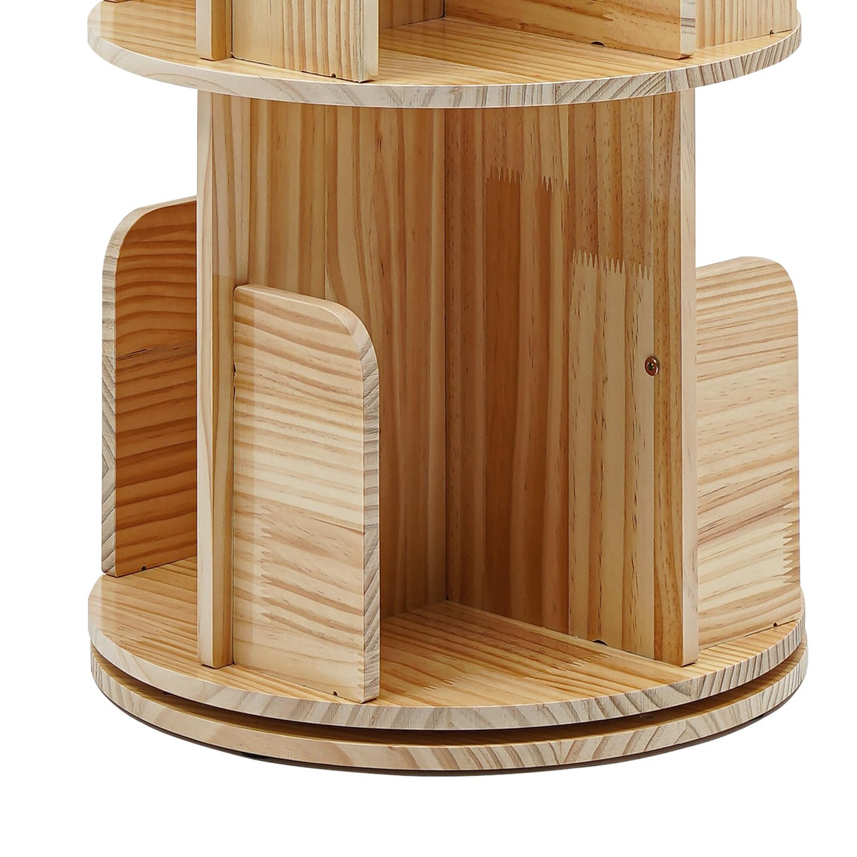 Wood Rotating Bookcase, Floor Standing Cylindrical Book Storage with Baffles Rack, 360