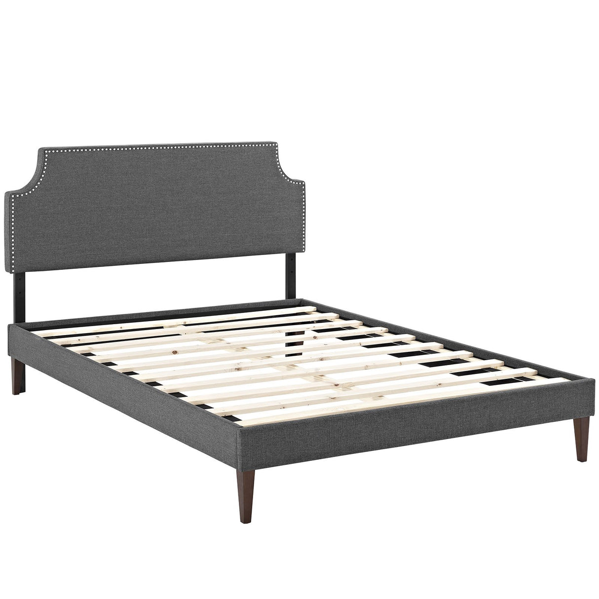 Laura Fabric Platform Bed with Squared Tapered Legs, King, Gray