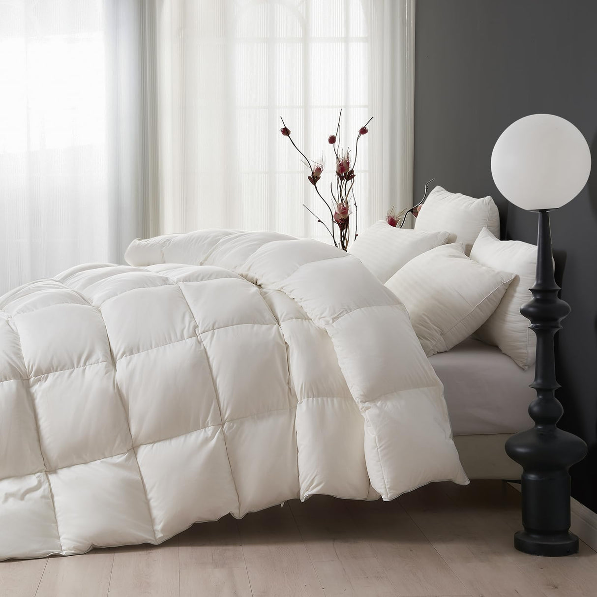 Superior Luxury Feather Down Comforter Oversized King Size, Ultra-Soft Cotton-Blend