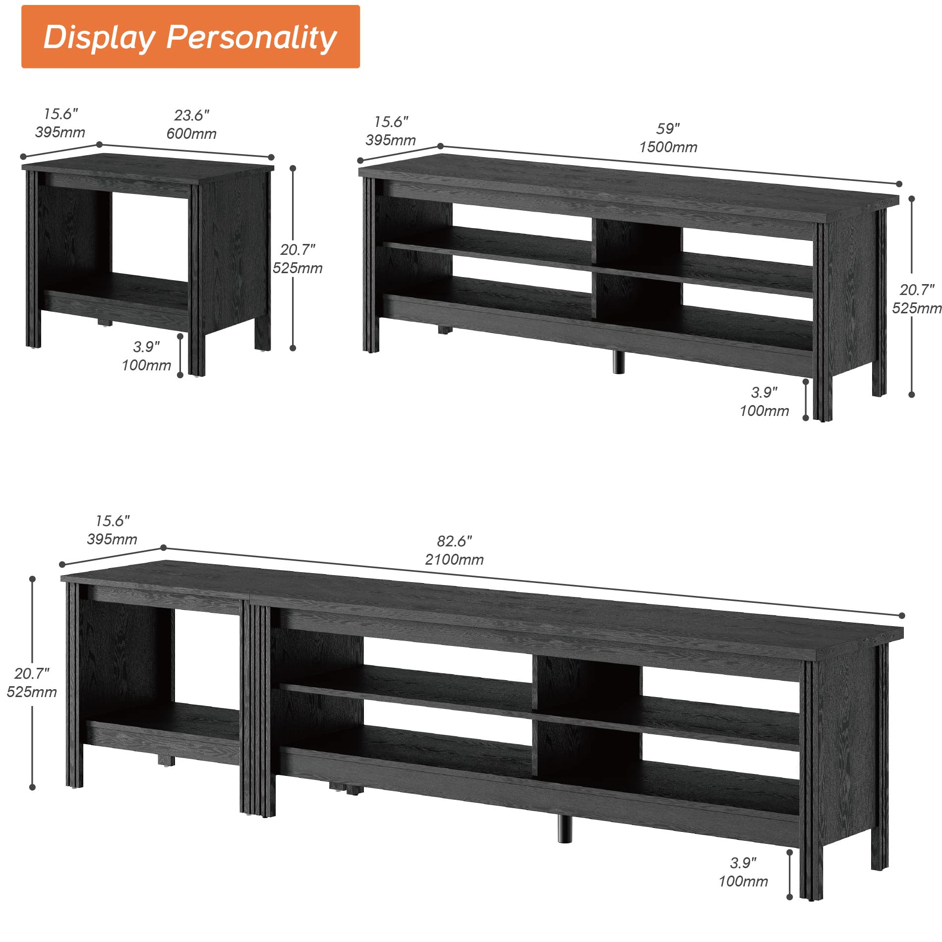 LED TV Stand for 85 Inch TVs - Black Entertainment Center with Storage