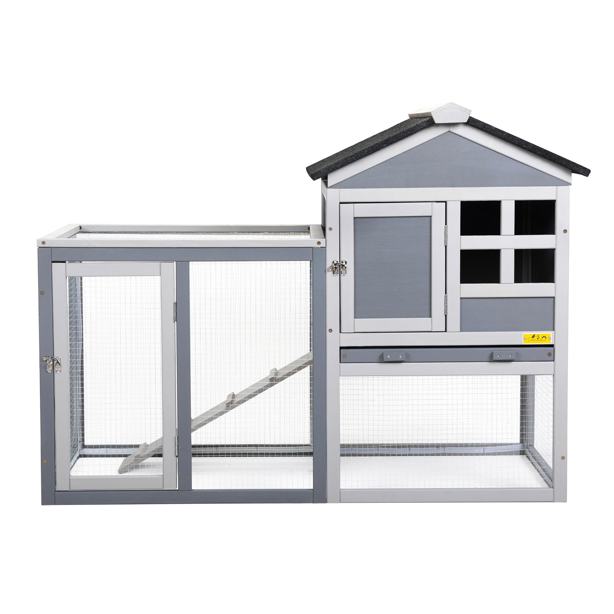 Multi-Level Rabbit Hutch w/Pull Out Tray, Ramp, Lockable Doors