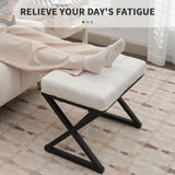 Modern Upholstered Tufted Stool, Lambswool Foot Rest Ottoman with Metal X Leg