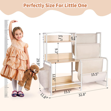 Bookshelf and Toy Storage Organizer, 3 Tier Book Shelf for Kids Rooms, Nursery Book