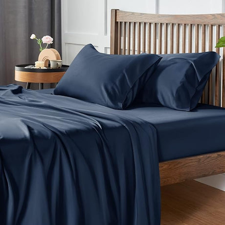 Cooling Sheets Queen Size, Rayon derived from Bamboo, Oeko-TEX Certified Luxuriously Soft & Cooling Silky Sheet Set