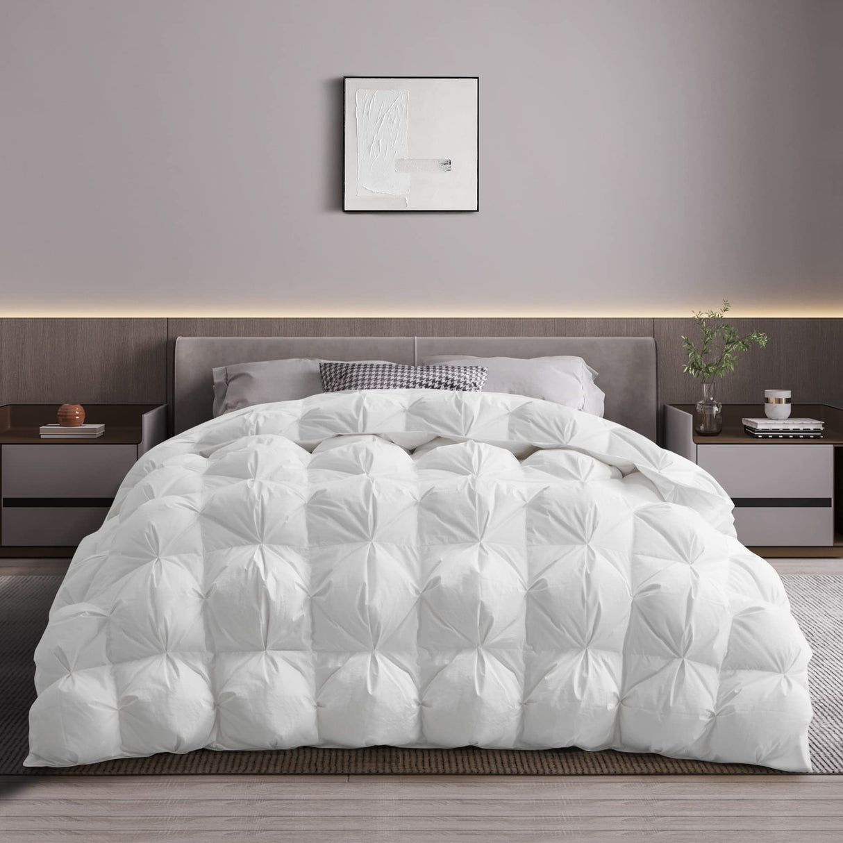 Comforter Twin Size, Pinch Pleat White Duvet Insert with Corner Ties, All Season Breathable Ultra-Soft Hotel Collection Comforter (White, 68"x88")