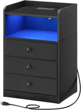 CHOEZON Nightstand with Charging Station and LED Light, Side Table