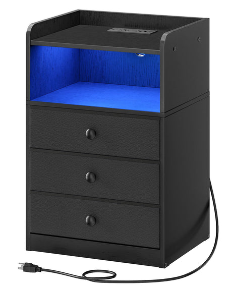 CHOEZON Nightstand with Charging Station and LED Light, Side Table