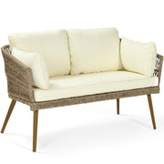 Patio Wicker Loveseat, All-Weather Rattan 2 Seater Sofa with Cushions & Lumbar Pillows