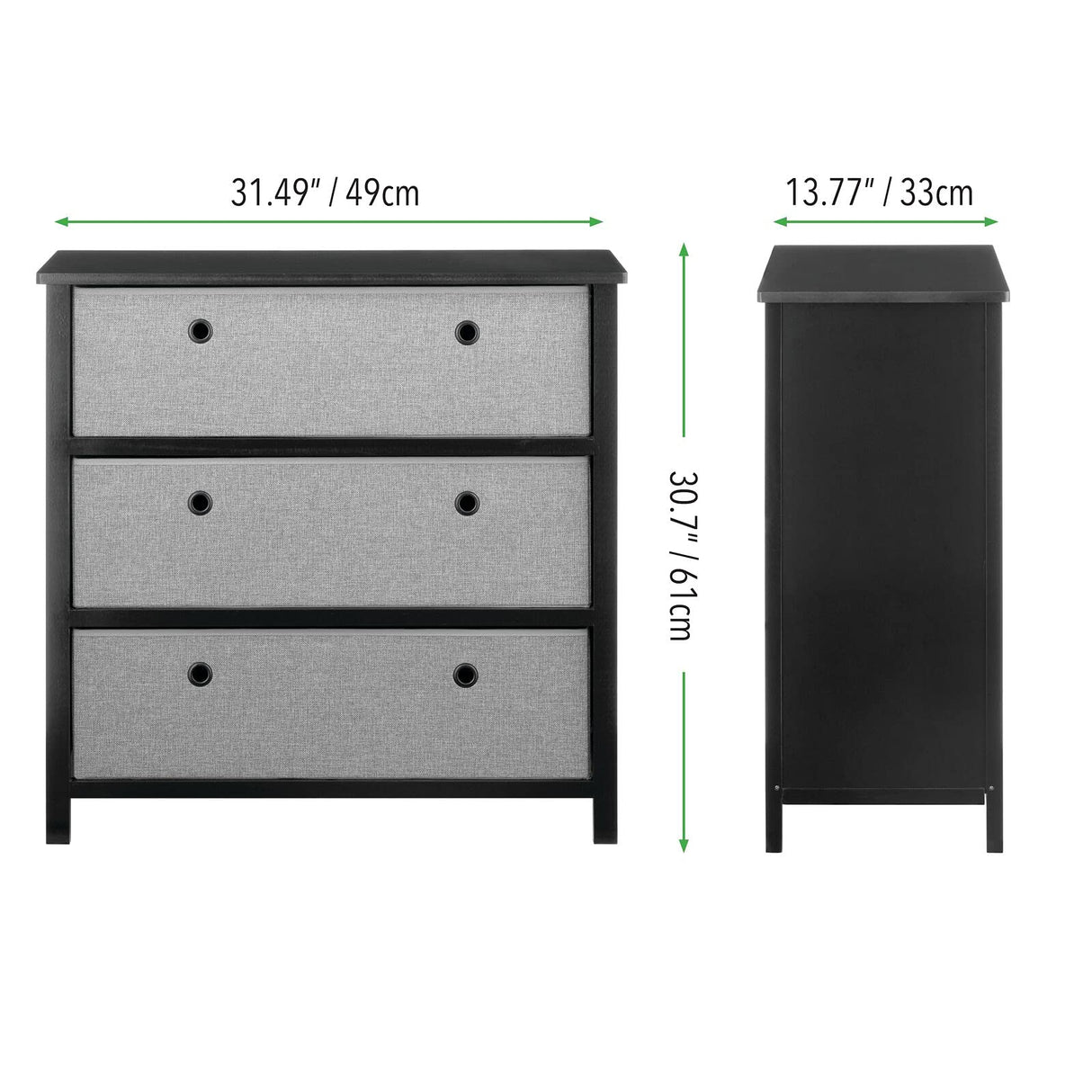 Modern Wide Dresser Drawer Storage Organization Chest - 3 Fabric Bin Drawers, Organizer Furniture Cabinet Unit for Bedroom,