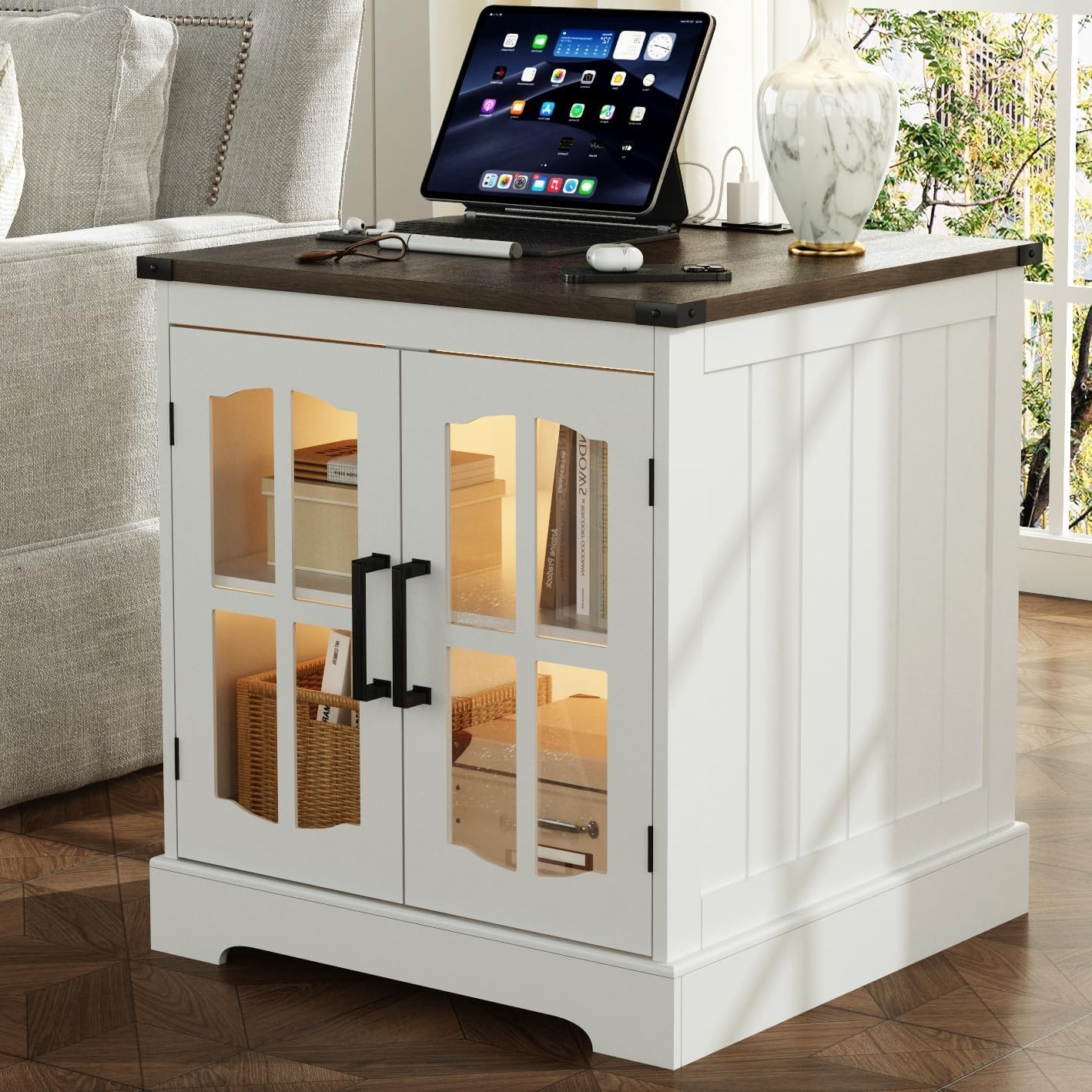 Farmhouse End Table, 24" Large Sofa Side Table