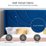 Full Size Upholstered Platform Bed Frame with Wave Fabric Headboard