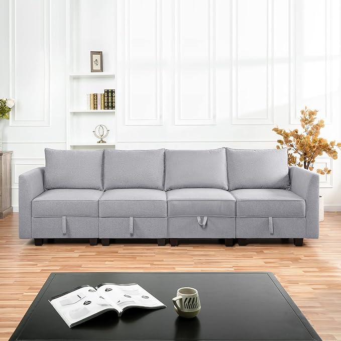 Modular 4 Piece Sofa for Living Room with Extendable Design & Soft Comfortable Seating