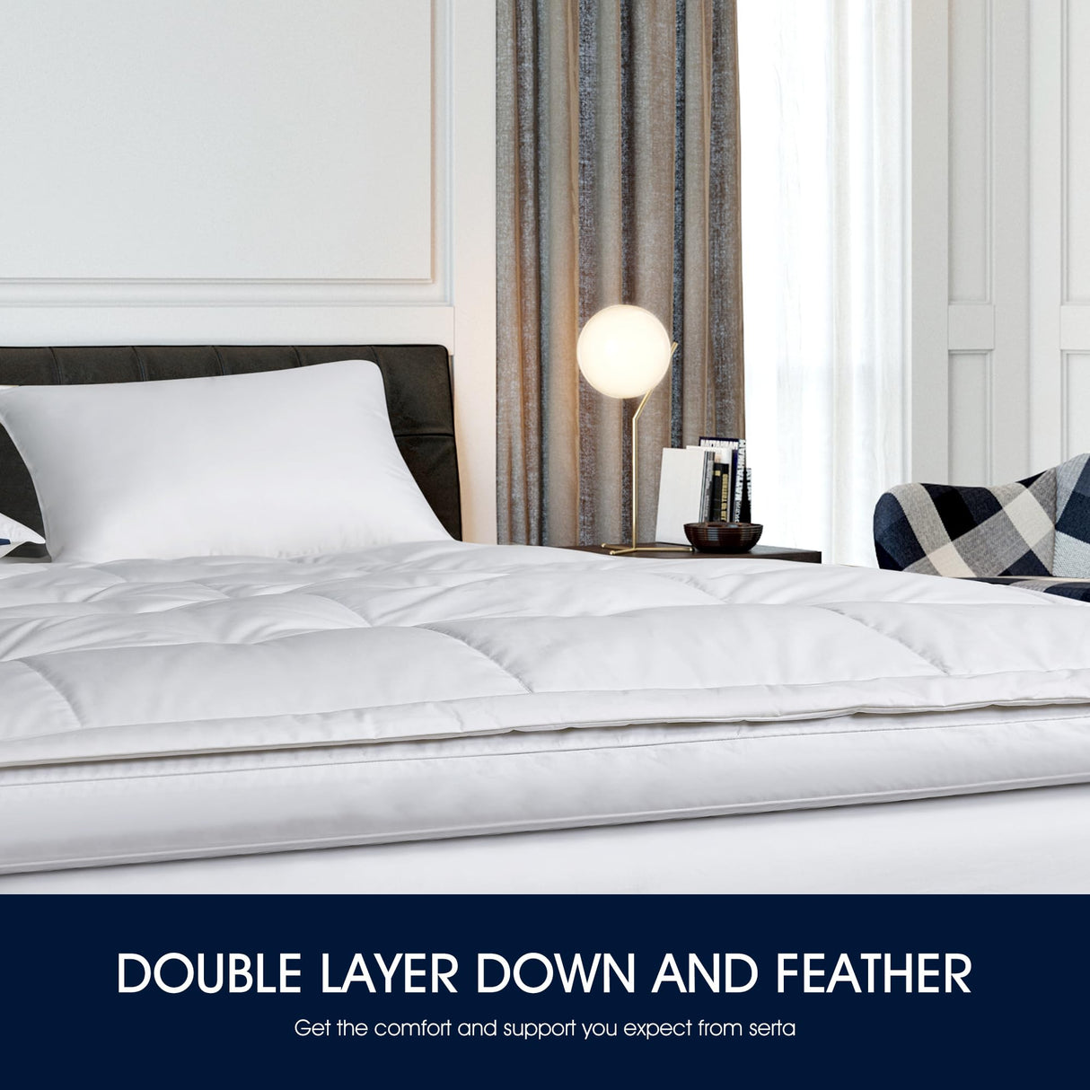 Feather and Down Fiber Pillow Top Mattress Topper Twin Size - 233 Thread Count 100% Cotton