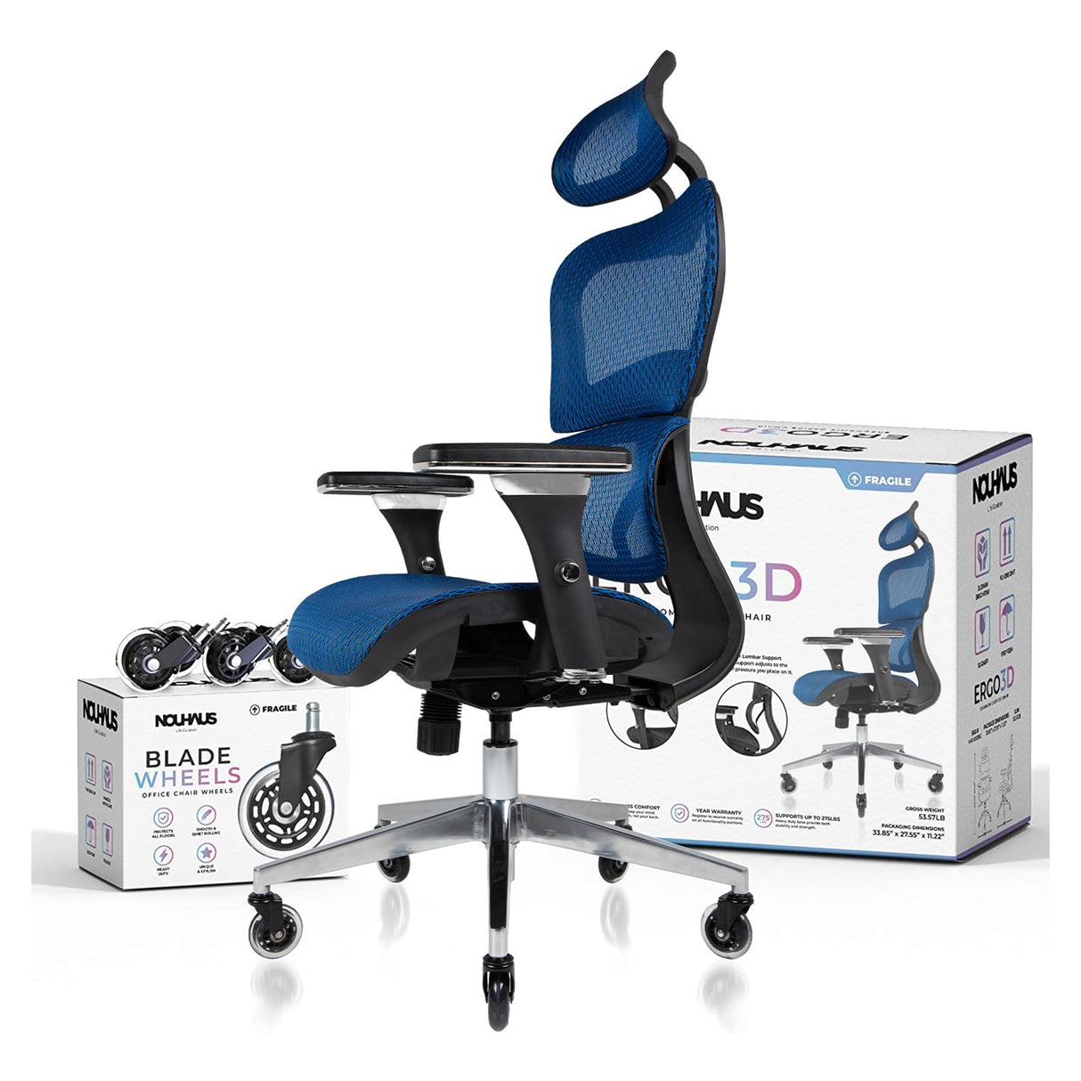 Ergo3D Ergonomic Office Chair Lumbar Support Mesh Office Chair with 4D Adjustable