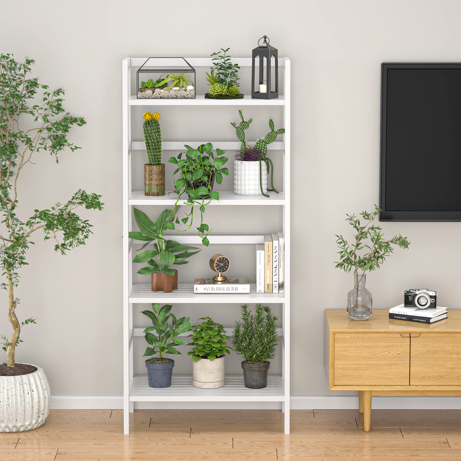 ZenLuxe 4-Tier Bamboo Ladder Shelf Bookshelf & Storage Rack