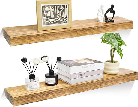 Floating Book Shelves for Wall, 15.7 x 5.9 x 1.5 inch Natural Wooden Shelves for Bathroom