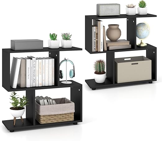 Modern 2-Tier S-Shaped Geometric Bookshelf