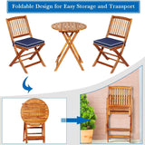 3 PCS Patio Folding Bistro Set, Outdoor Acacia Wood Chair