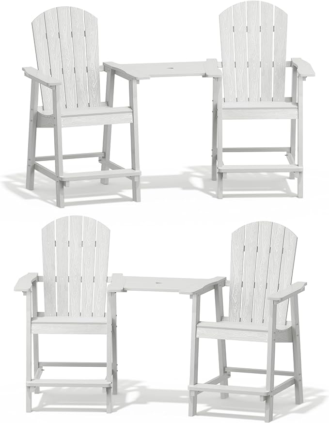 Balcony Chair, Tall Adirondack Chair Set of 2 with Connecting Tray,