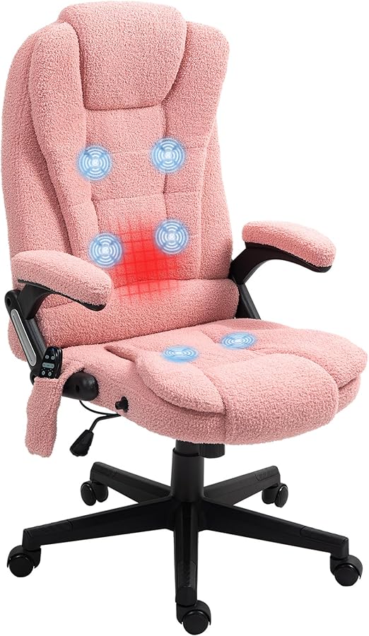 6-Point Vibrating Massage Office Chair with Heat - Pink Velvet