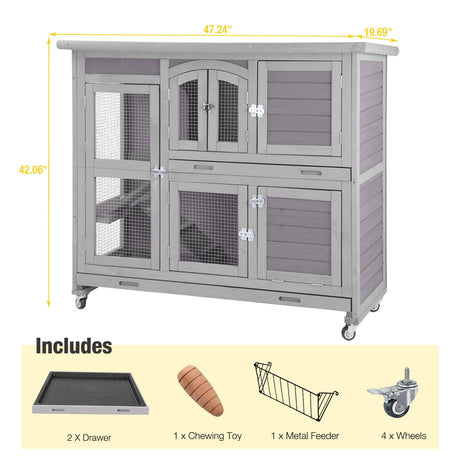 Bunny Cage Rabbit Hutch Indoor Rabbit Cage with Wheels Outdoor Rabbit House