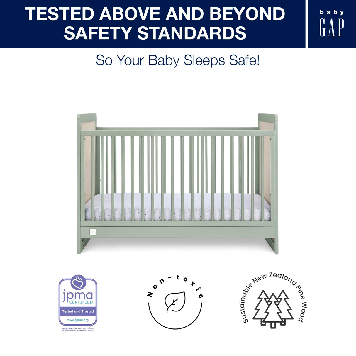 babyGap Liam 4-in-1 Convertible Crib - Greenguard Gold Certified, Sage Green/Natural