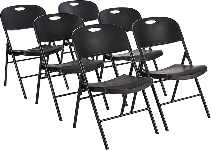 Foldable Portable Sturdy Folding Plastic Chair, 350-Pound Capacity, Black, 2-Pack