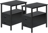 End Table Set of 2, Side Table with 2 Drawer and Open Shelf, Narrow Nightstand