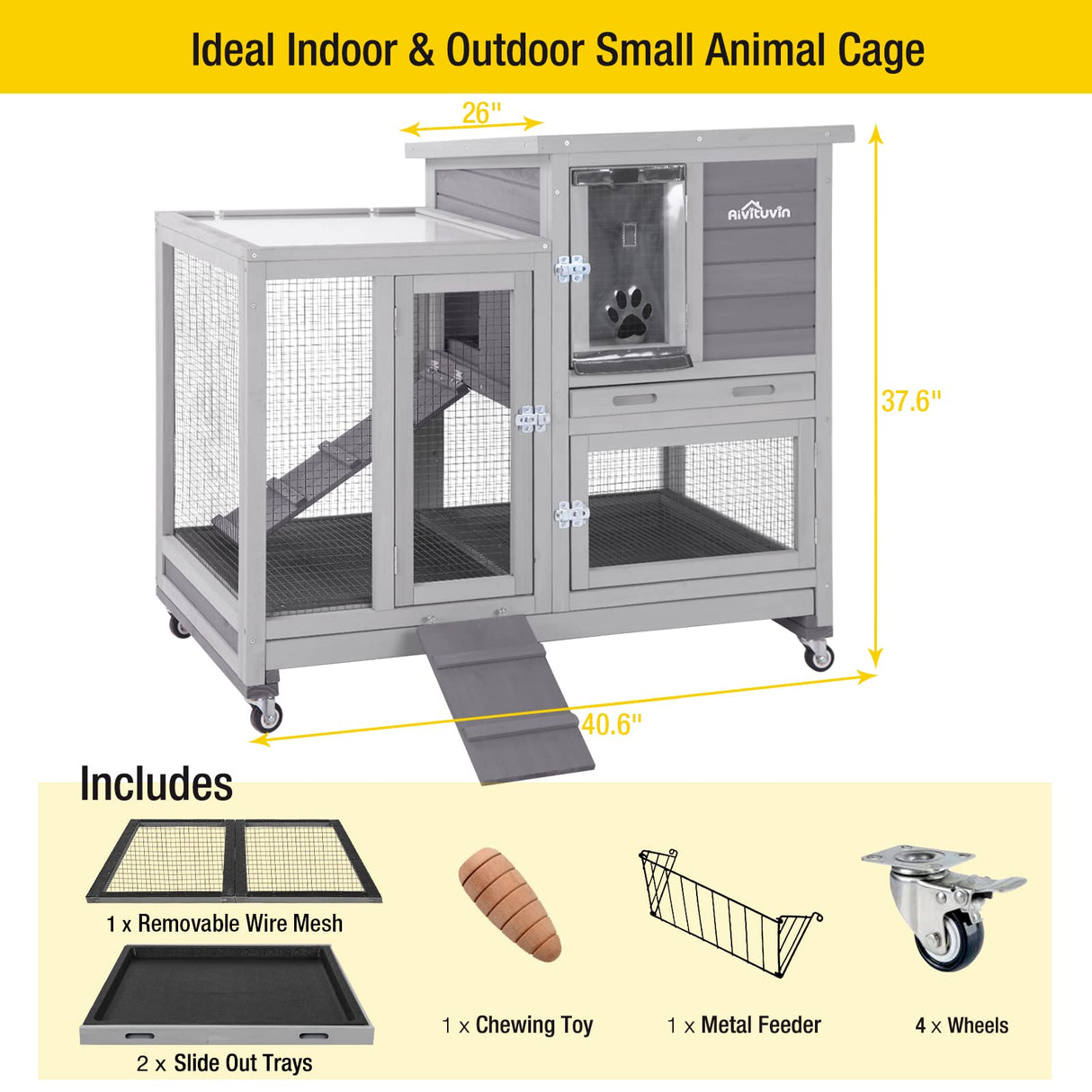 Wooden Bunny Hutch Indoor- Outdoor Rabbit Guinea Pig Cage for Small Animals