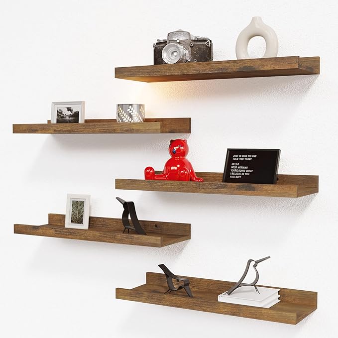 Floating Wall Mounted Shelves, 8pc Set with Lip - Black Nursery Book Shelves for Bedroom