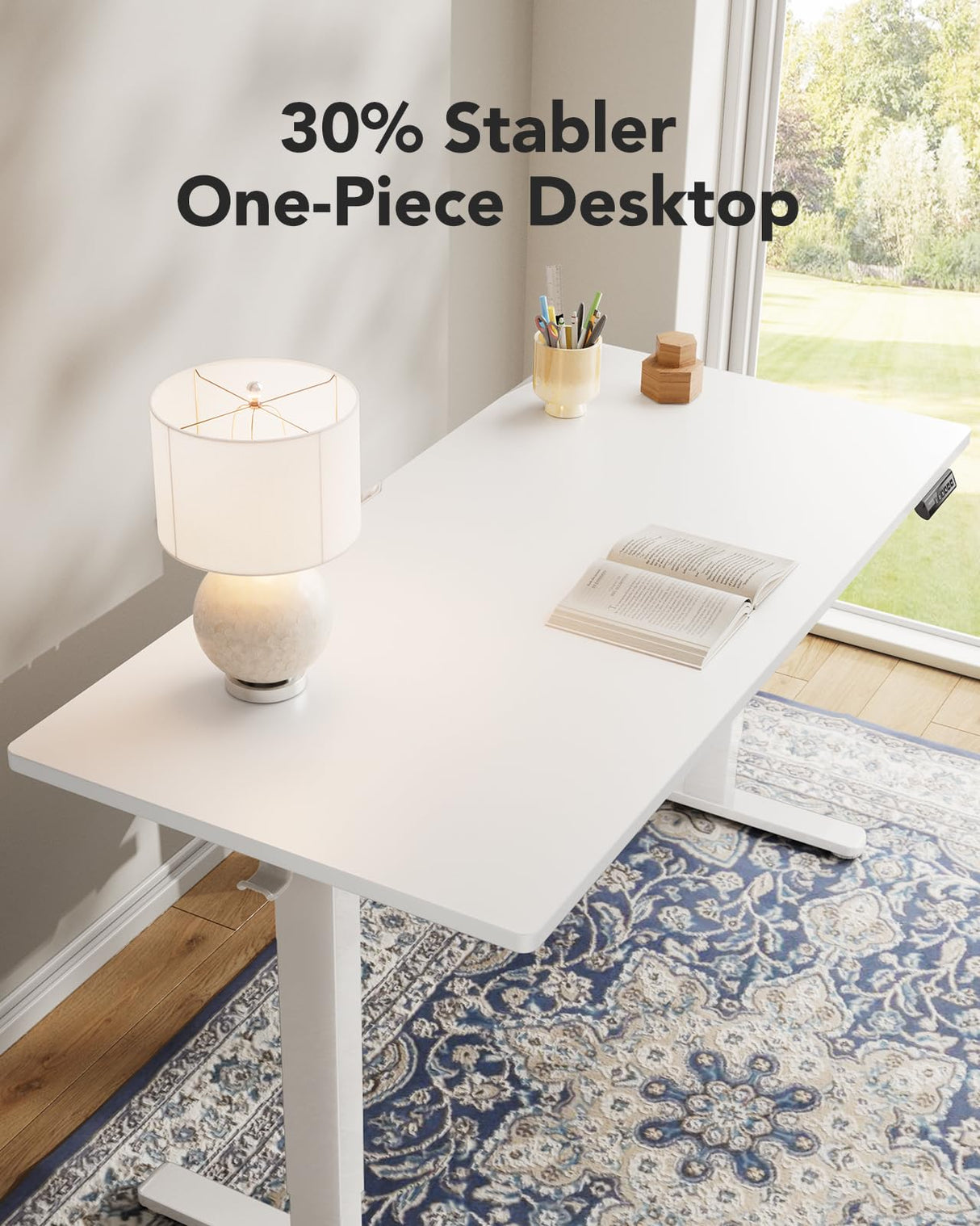 HUANUO Electric Standing Desk, 48" x 24" Whole Piece Desktop, Adjustable Height Computer Desk, 4 Height Memory Settings, Sit Stand Up Desk for Home Office, White