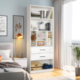 White Bookshelf, 71" Tall Bookcase with 2 Drawers, Wooden Bookcases 4-Tier Open Shelves