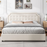 Upholstered Queen Bed Frame with 4 Storage Drawers, Platform Bed Frame with Curved