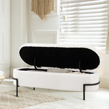 White Ottoman Sherpa Bench with Storage, Upholstered Stool with Large