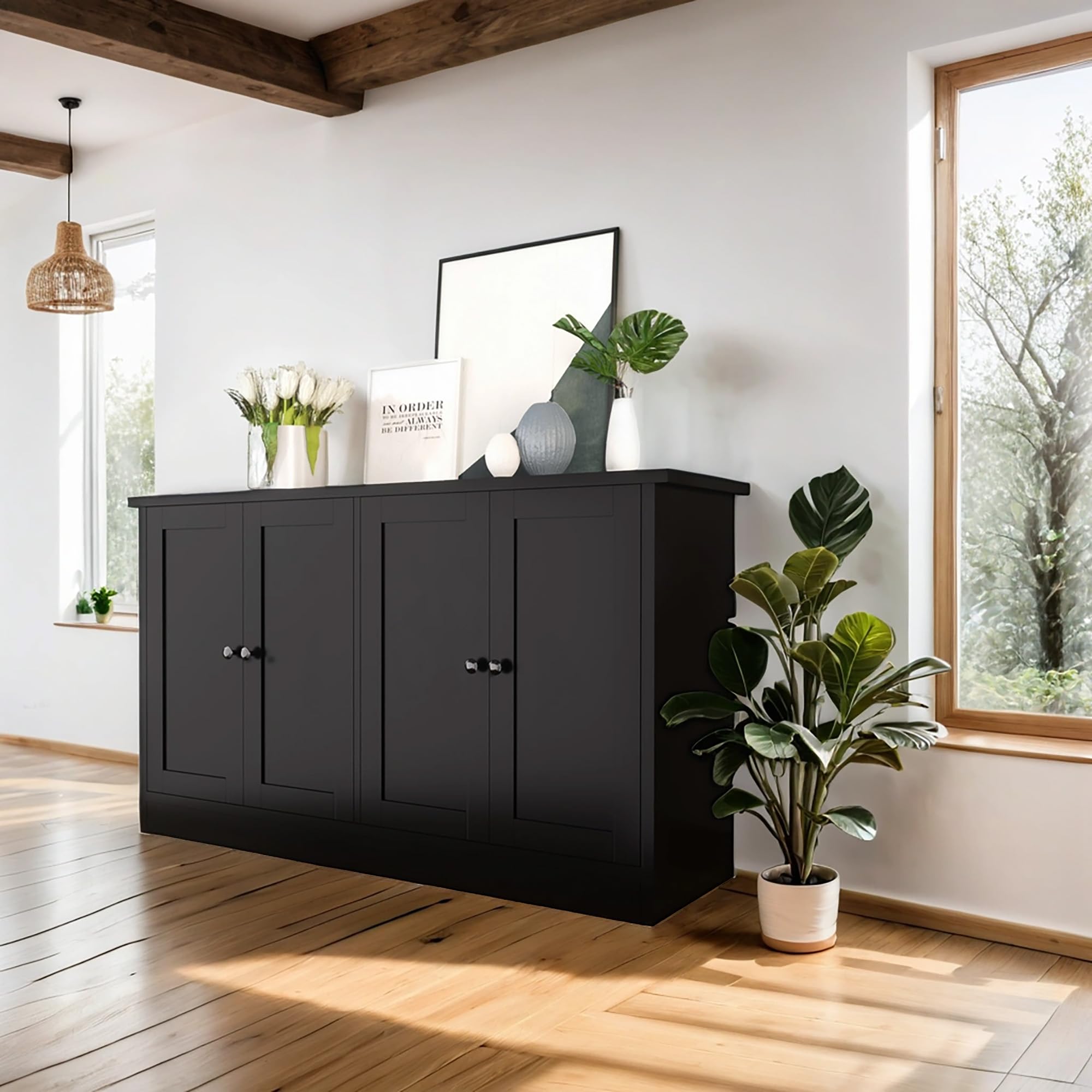 Black Buffet Storage Cabinet with W Coffee Bar Cabinet