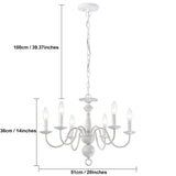 French Country Chandelier 6-Light Modern Farmhouse Chandelier for Dining Room Rustic Chandelier for Bedroom White Metal Chandelier Candle Style for Kitchen