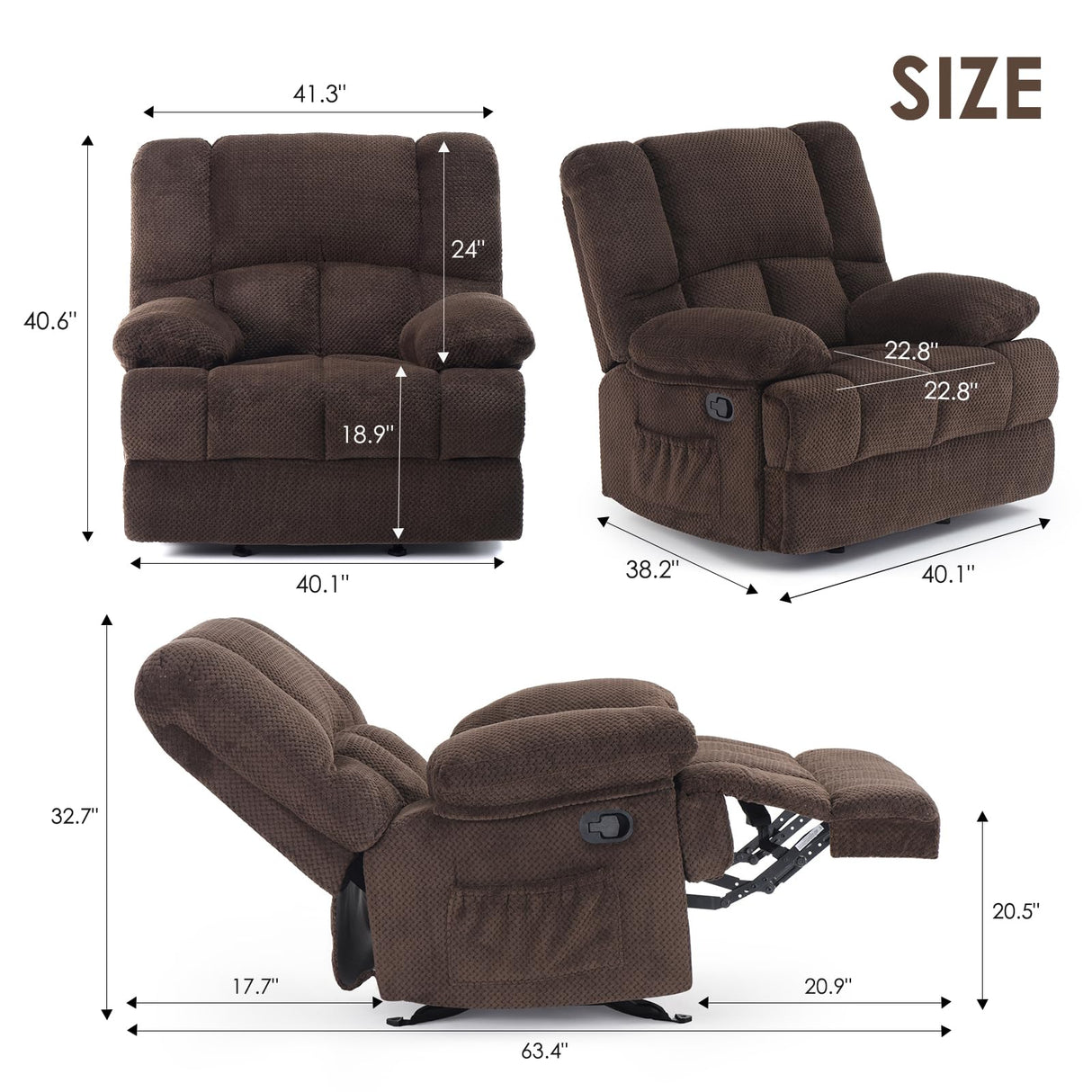 Oversized Rocking Rocker Recliner Chair for Living Room Adults, Chocolate