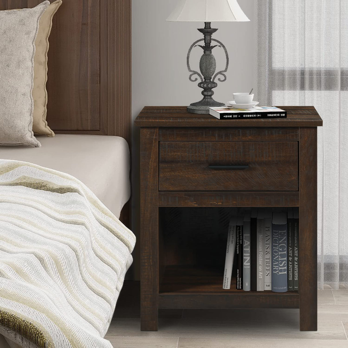 Farmhouse Nightstand - Wooden Bedroom Night Stand