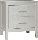 Olivet Glam 2 Drawer Nightstand with Faux Shagreen Drawer Fronts, Silver