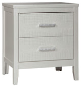 Olivet Glam 2 Drawer Nightstand with Faux Shagreen Drawer Fronts, Silver