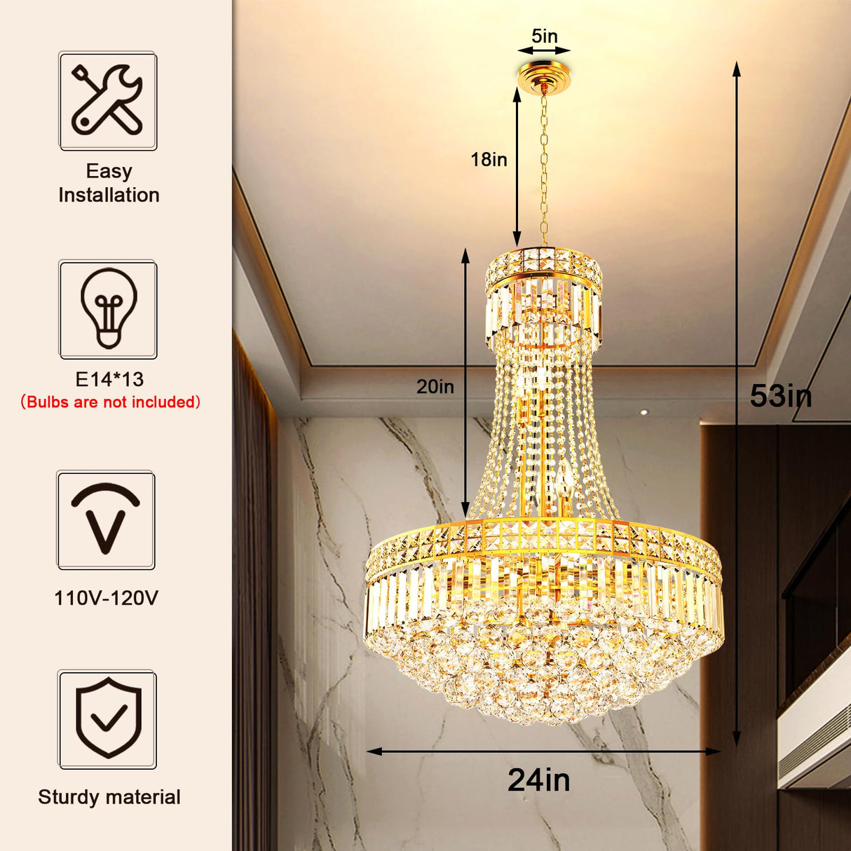 Luxury Crystal Chandelier Gold Empire Hanging Chandelier 13-Lights Crystal Ceiling